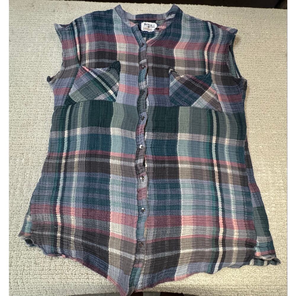 Holding Horses by Anthropologie Women’s Large Sleeveless Plaid Button Up Western